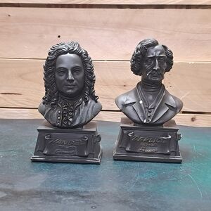 Vintage Composer Bust Set Handel & Berlioz Black Classical Music Statues Pair
